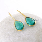 Teal Quartz Faceted Pear 10x15mm Gemstone Drop Earrings, Gold Plated 925 Sterling Silver Dangle Earrings, Hook Earrings, Womens Gift Earring